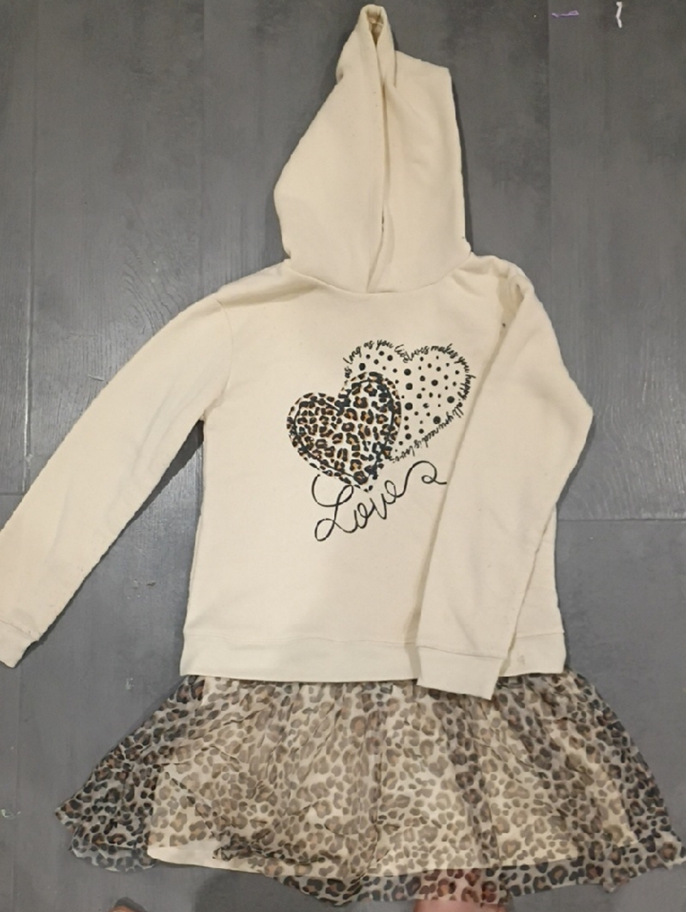 Sweaty Betty Cream Hooded Top with Leopard Heart Graphic